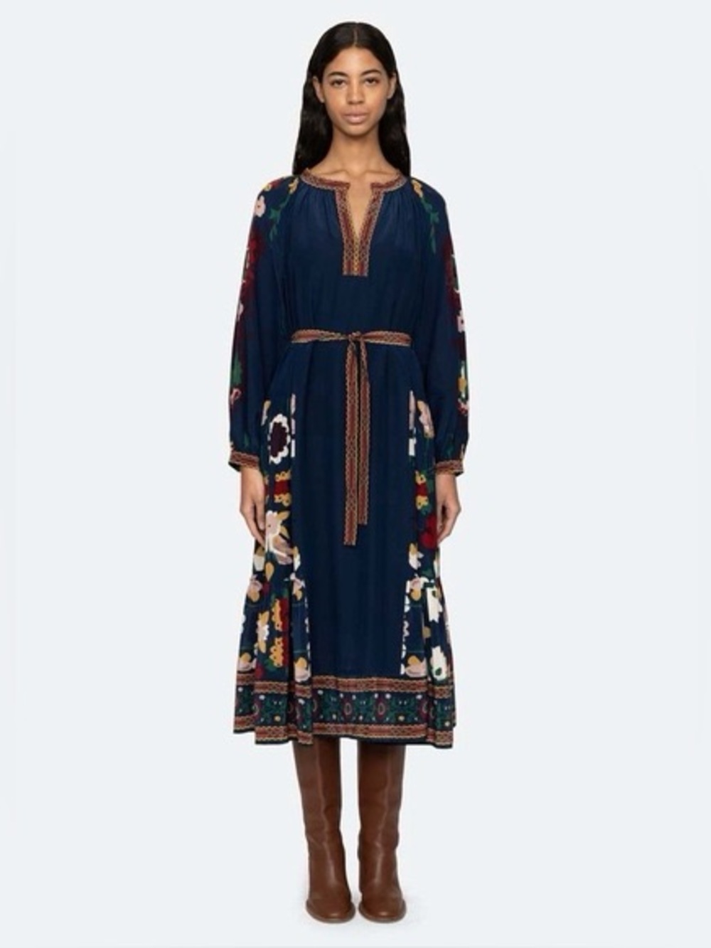 Sea New York Cassia Print Long Sleeve Dress Size L Designer Midi - Picture 4 of 7